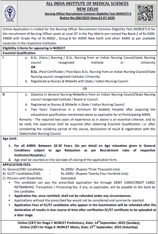 AIIMS Nursing Officer Recruitment