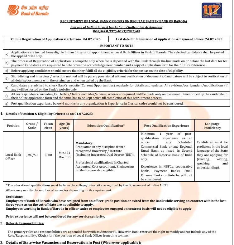 Bank of Baroda LBO Recruitment