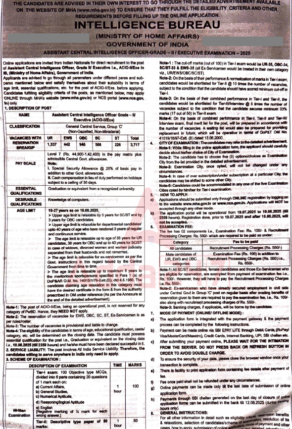 IB ACIO Recruitment