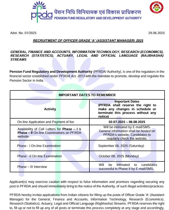 PFRDA Assistant Manager Recruitment