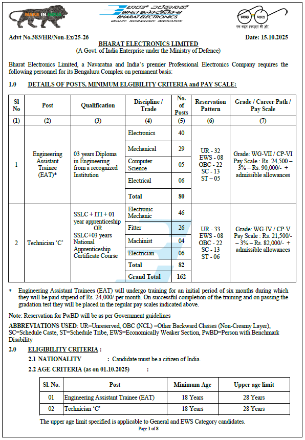 BE Trainee and Technician Recruitment