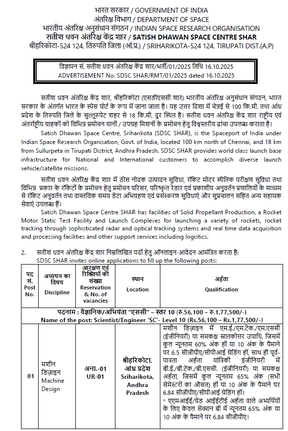 ISRO Notification 2025