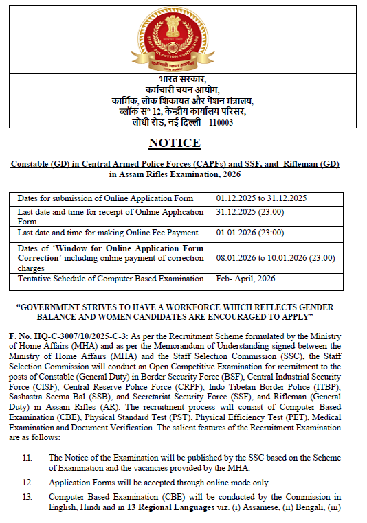 SSC GD Constable Recruitment